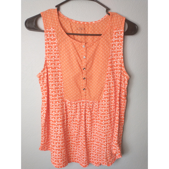 LOFT Orange White Sleeveless Blouse Women’s Medium Boho Geometric Tank Top - Picture 3 of 10